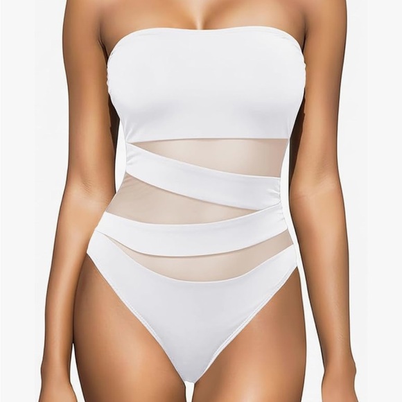 Holipick White One-Piece Swimsuit with removable and adjustable straps. Large - Picture 6 of 9